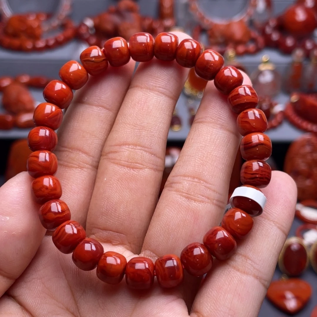 南红玛瑙未镶嵌珠宝奇石单圈8mm