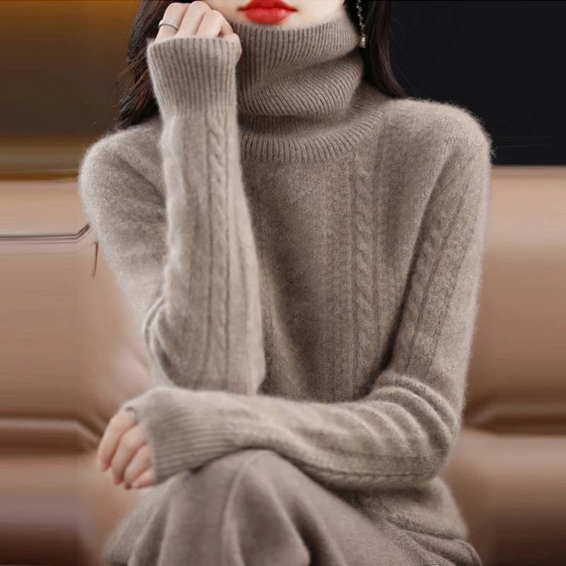 100纯羊绒衫女秋冬新款宽松百搭打底衫高领加厚羊毛针织显瘦毛衣