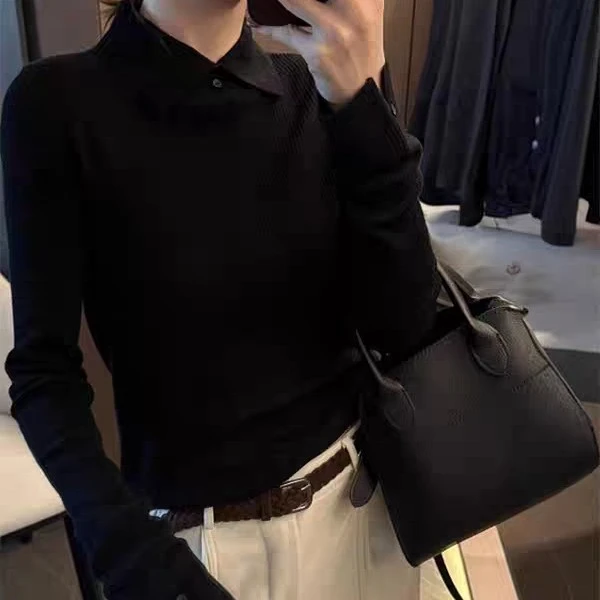 ZM推荐翻领打底衫女2025秋冬季新款内搭轻奢高级感气质正肩上衣