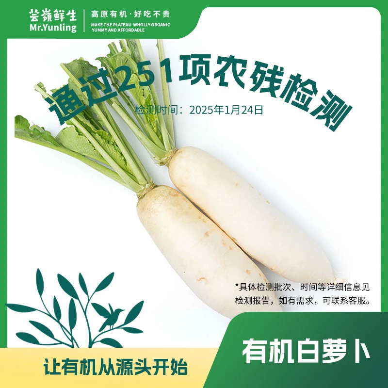 芸岭鲜生有机白萝卜4斤云南采摘通过251项农残检测农场直发