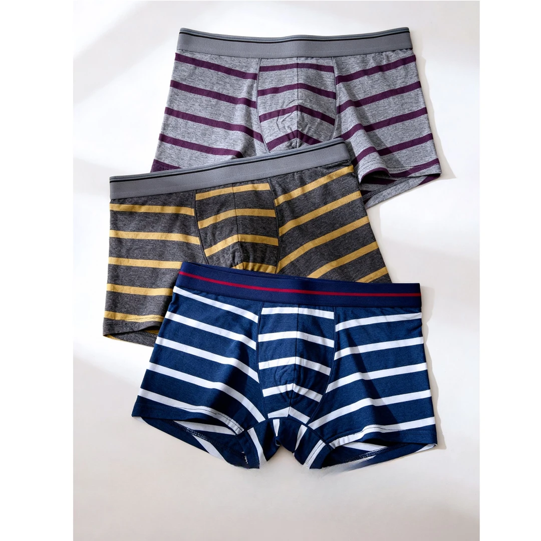 贾鲁萨加高端时尚冬季男士条纹纯棉中腰透气宽松舒适高弹平角内裤