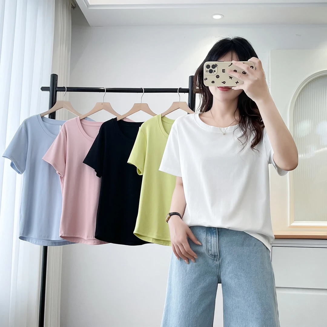 大码女装夏季休闲时尚韩版短袖T恤ins风简约百搭凉感棉宽松显瘦