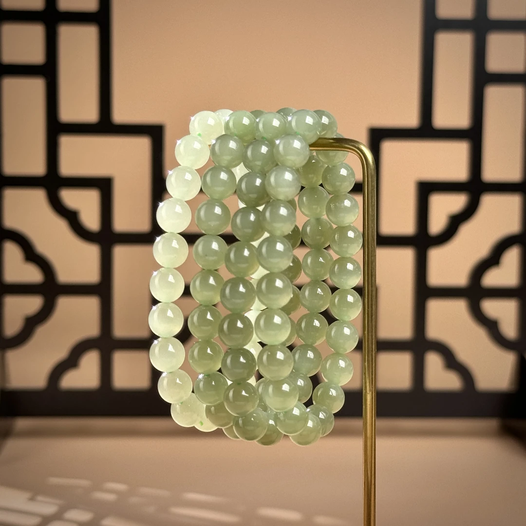 约8mm和田玉晴水圆珠手串多样性发一