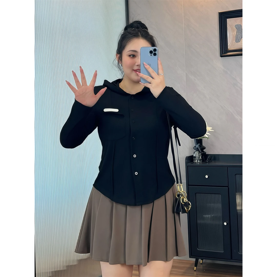 杜乐斯舞 / 修身显瘦连帽长袖T恤4421花契200斤胖mm春季小众显瘦