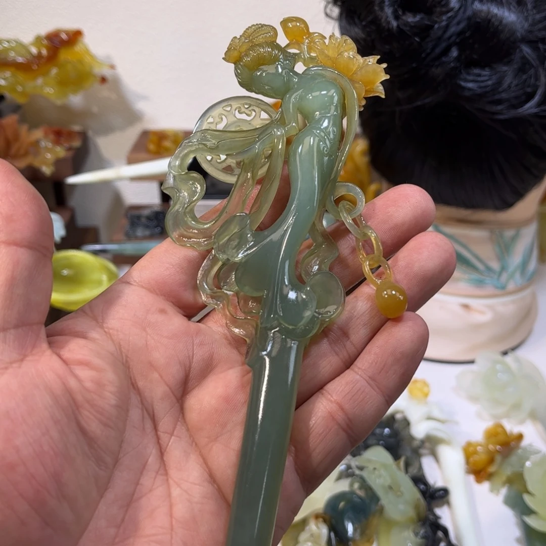 蛇纹石玉发簪合金霖*