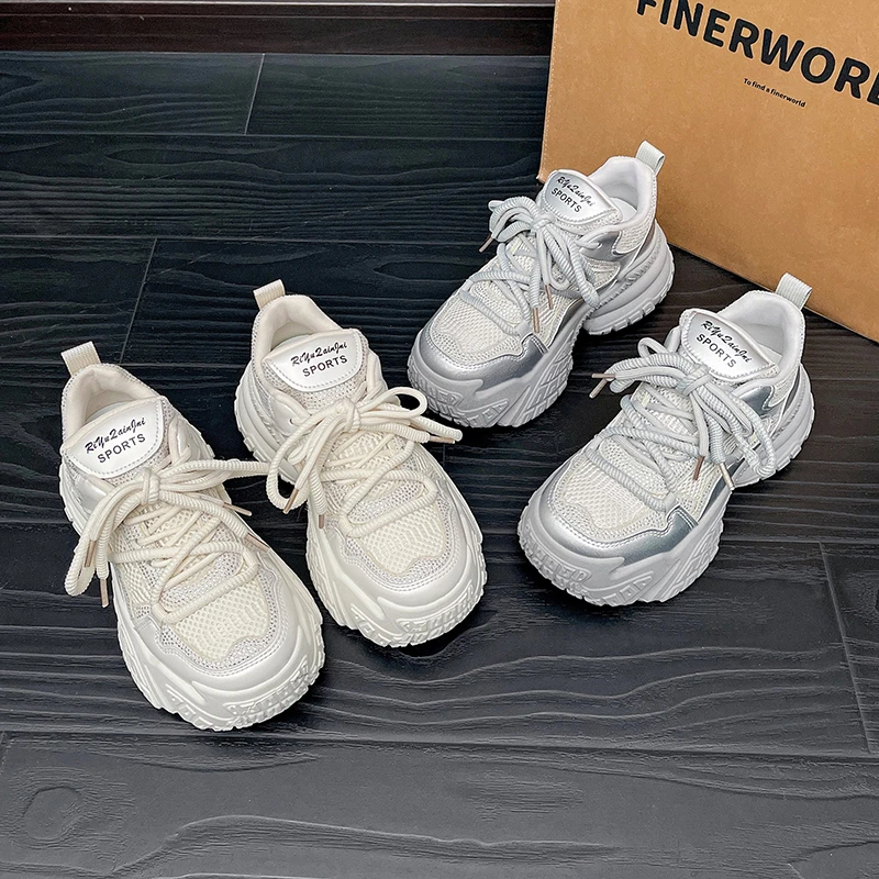 水钻轻奢重工老爹鞋女2025春季新款小个子增高厚底网红运动潮鞋