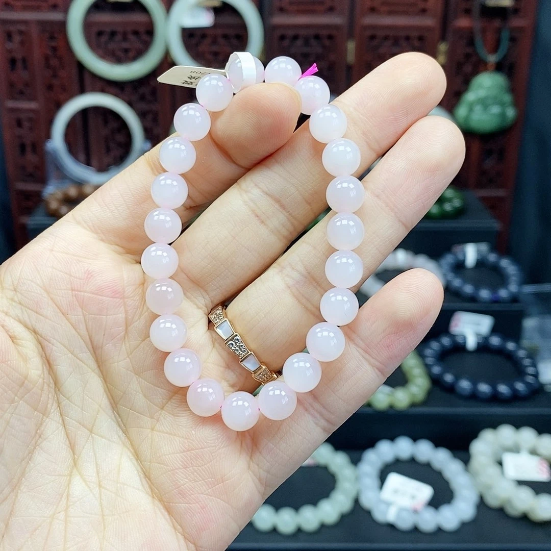 和田玉手串未镶嵌藕粉8