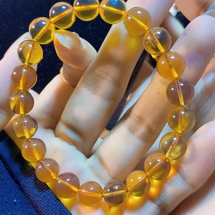 琥珀未镶嵌珠宝奇石金棕手串9