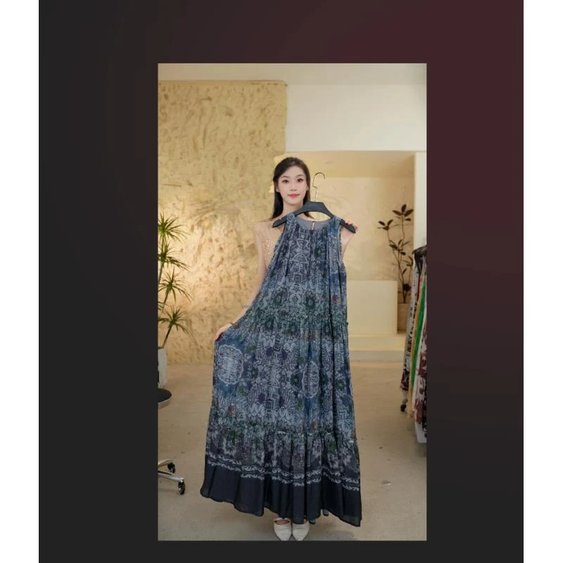 【齐】夏季新款复古时尚百搭印花无袖连衣裙 H-670