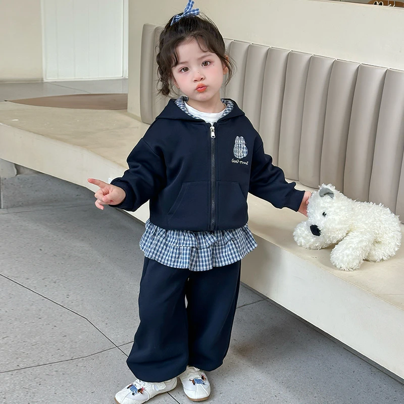 女童套装2025秋季新款潮流洋气中小童简约大气休闲风假两件上衣潮