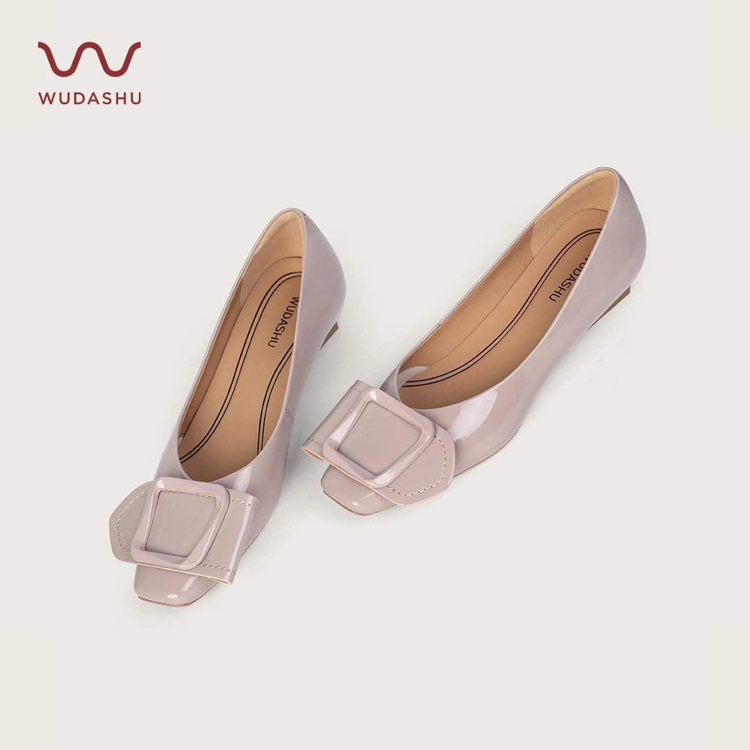 吴大叔百搭方头漆皮平底鞋舒适休闲浅口工作鞋真皮高跟鞋女鞋