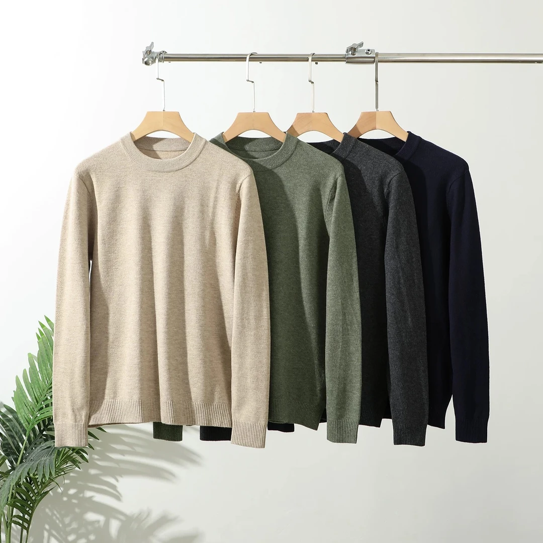 含绵羊毛混纺！男士秋冬基础加厚款百搭圆领打底毛衣长袖-002