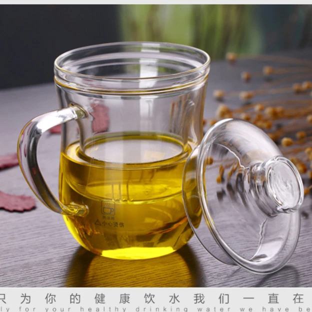 创意家用高硼硅花茶单层带盖泡茶杯办公室过滤杯子水杯玻璃