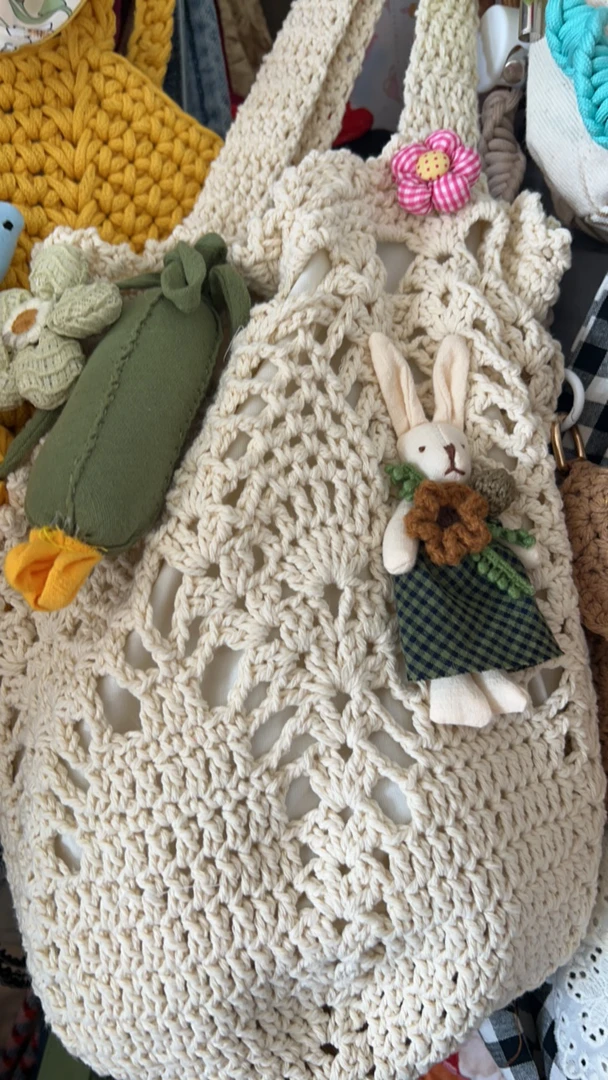 兜小兜森系夏季网状丝瓜单肩包