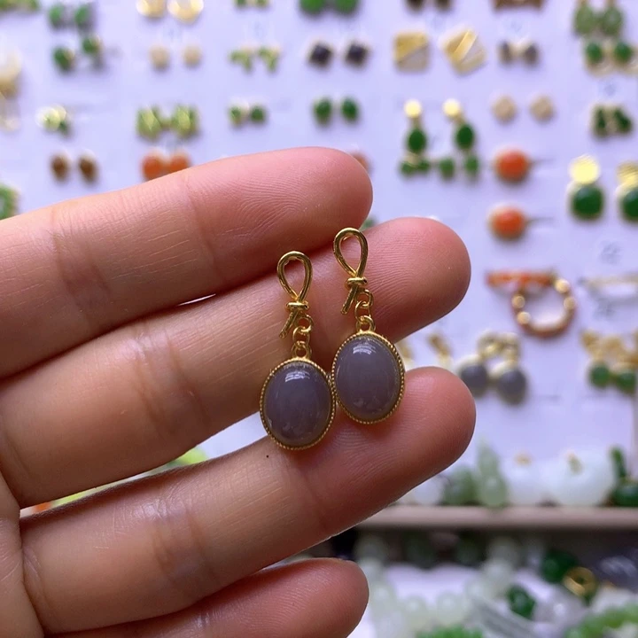 和田玉银S925镶嵌耳饰