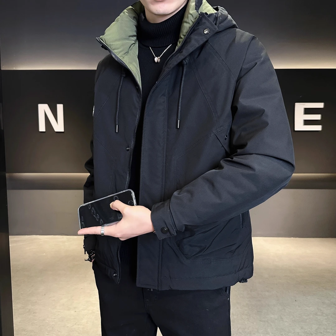 潮牌工装男士羽绒服男款秋冬季新款加厚防寒户外连帽冲锋衣外套男