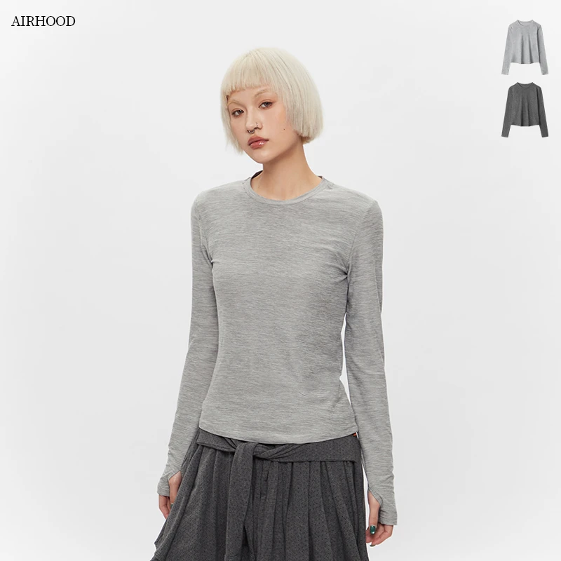 AIRHOOD 早春打底衫内搭圆领简约长袖T恤女新款修身外穿上衣C5120