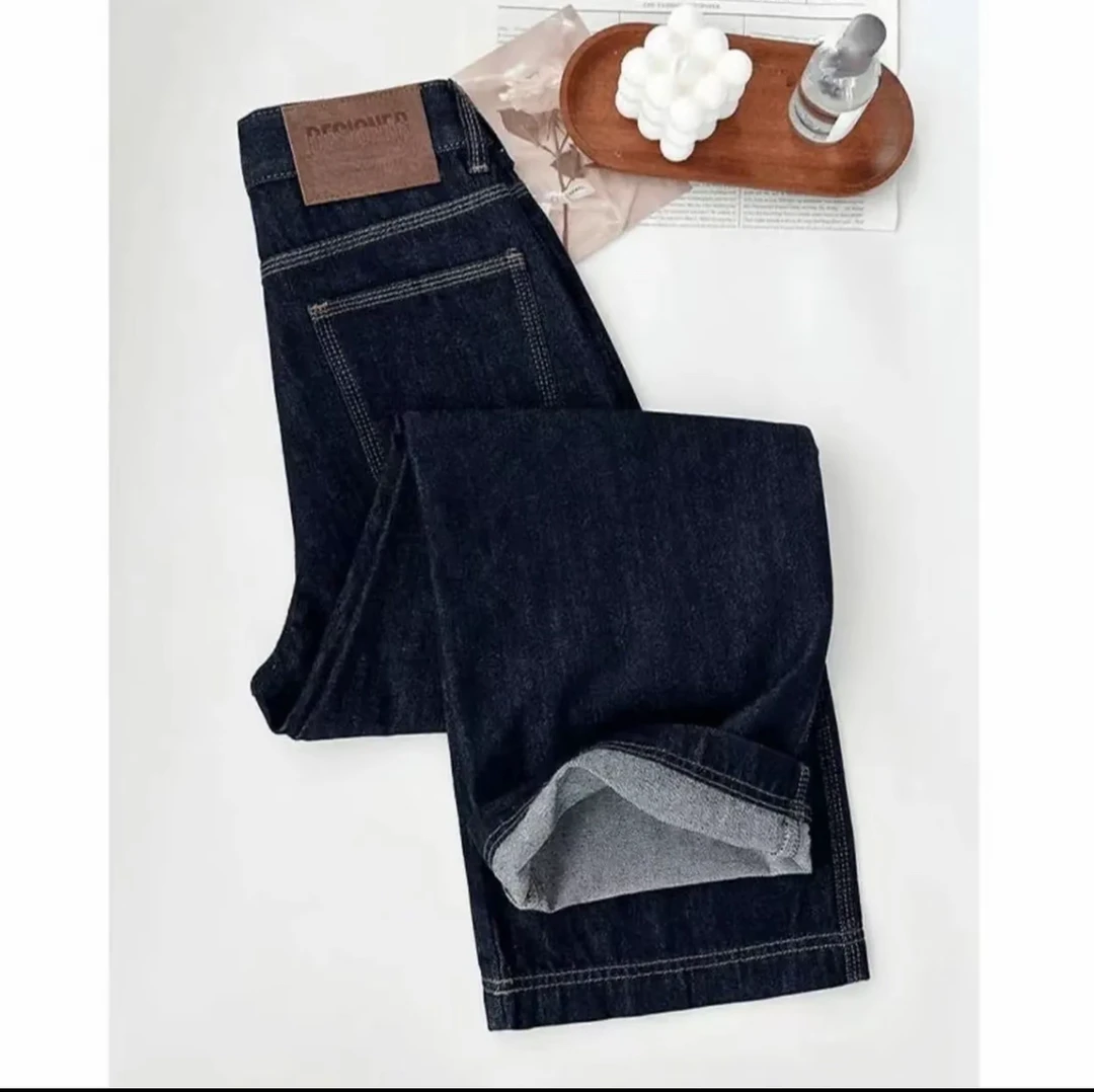 三本针丹宁直筒牛仔女秋季薄款2025新款高腰显瘦宽松小个子阔腿裤