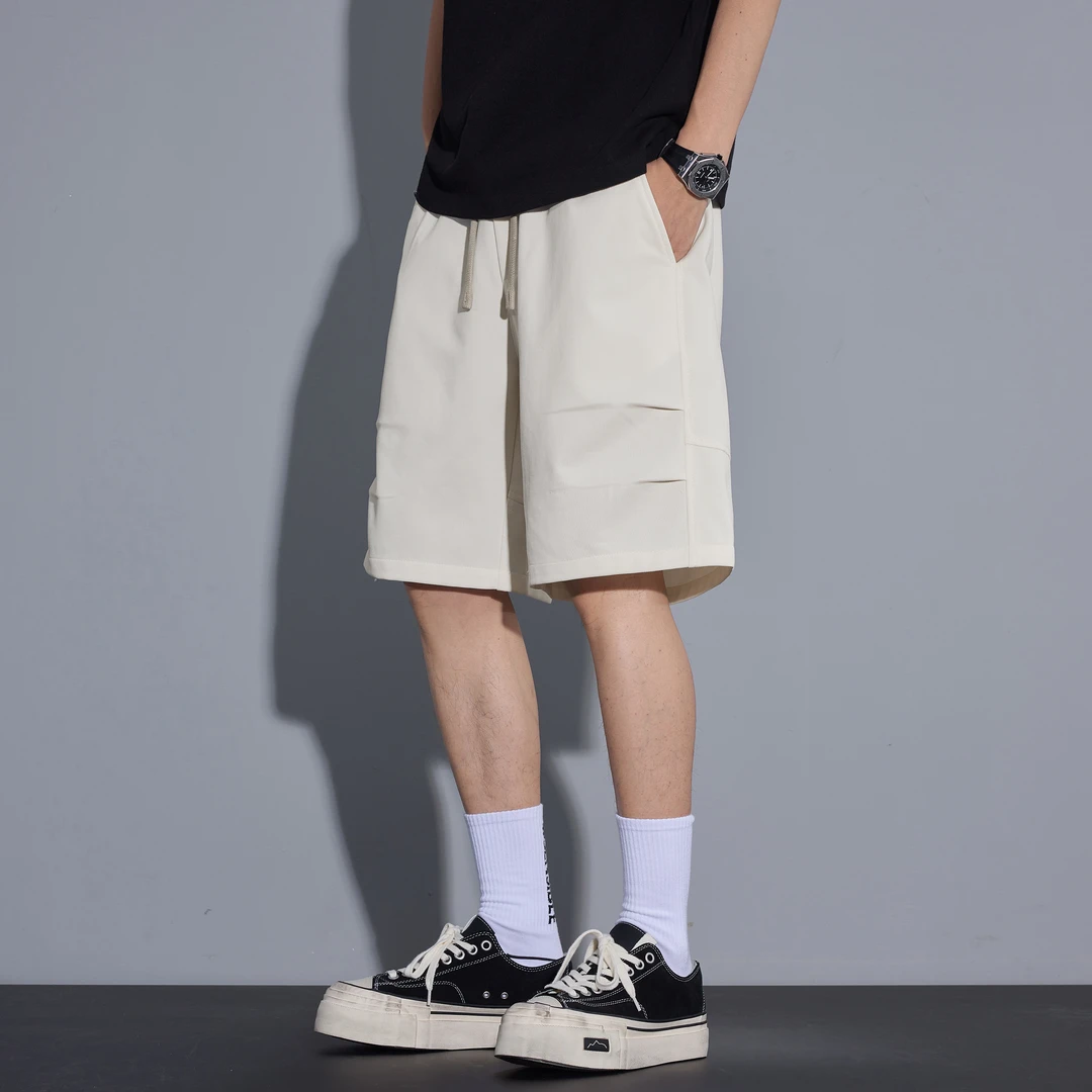 Kuvine2025夏季休闲风宽松纯色简约小清新百搭户外五分短裤男款潮