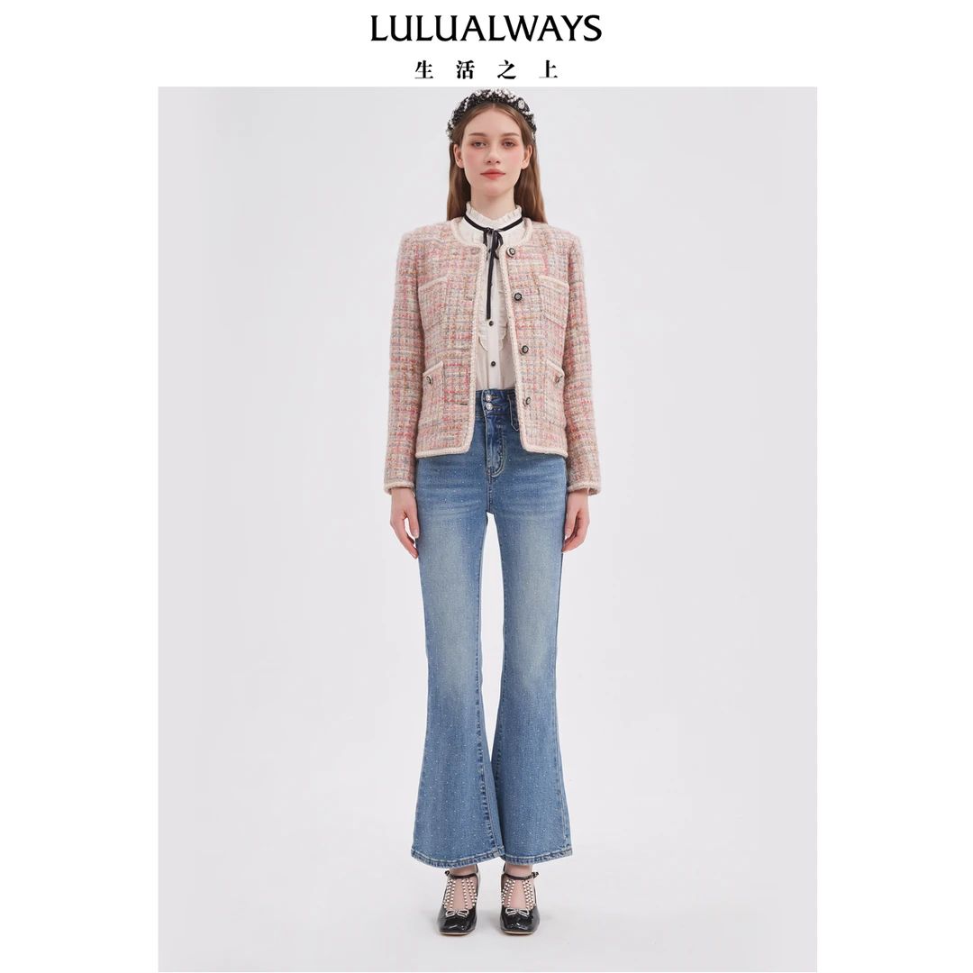 LULUALWAYS我爱露露25冬季新款优雅甜美浪漫粉色小香风圆领短外套