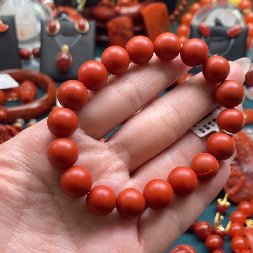 南红玛瑙未镶嵌收藏级别保山南红哑光满色满肉单圈手串11mm
