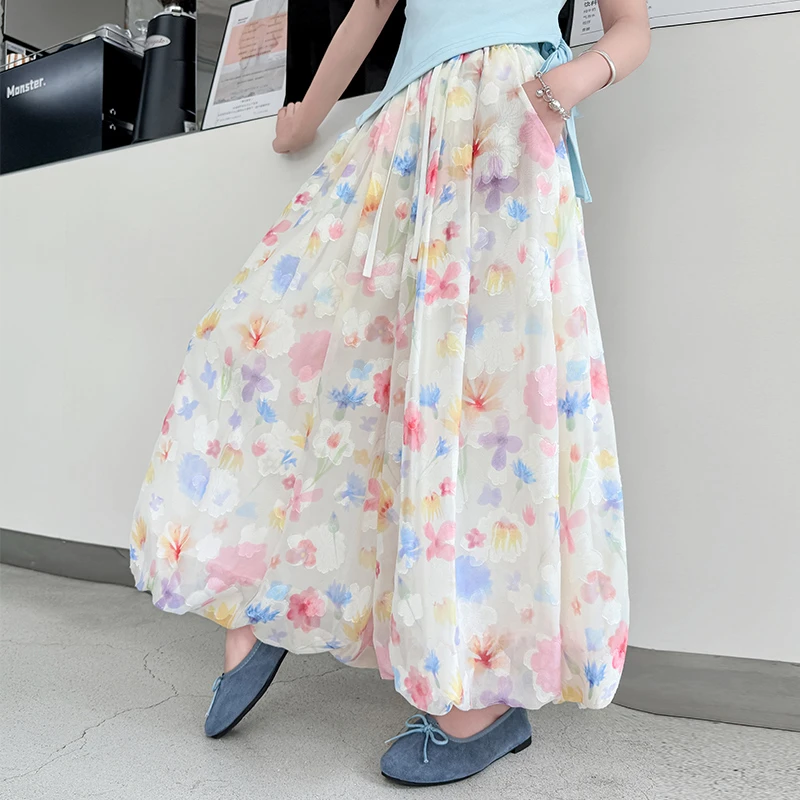 女童彩色花苞阔腿裤夏季薄款2025新款儿童裙裤中大童冰丝防蚊裤子