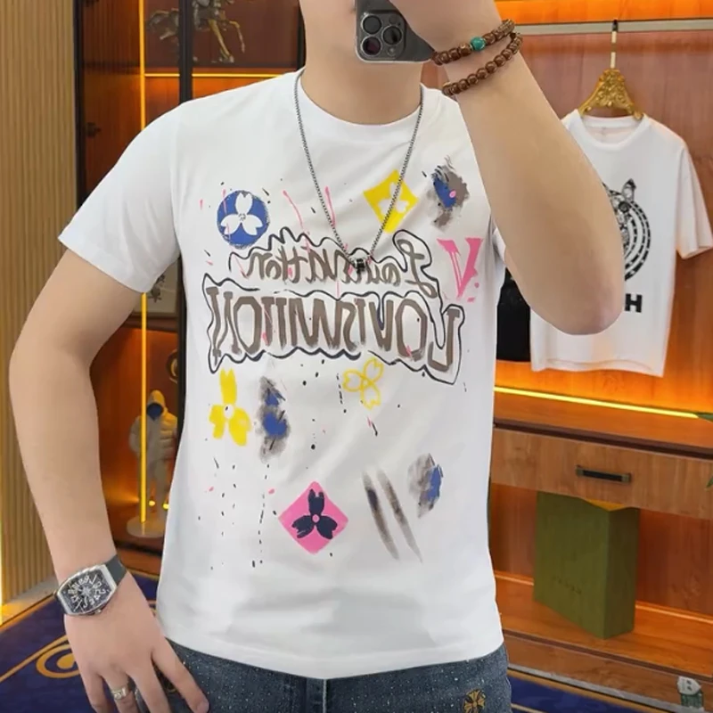 2025新款轻奢男士纯棉短袖T恤青年春夏季ins潮牌圆领半袖休闲打底