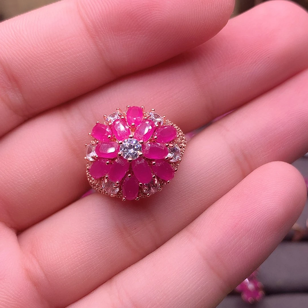 红宝石戒指银S925镶嵌