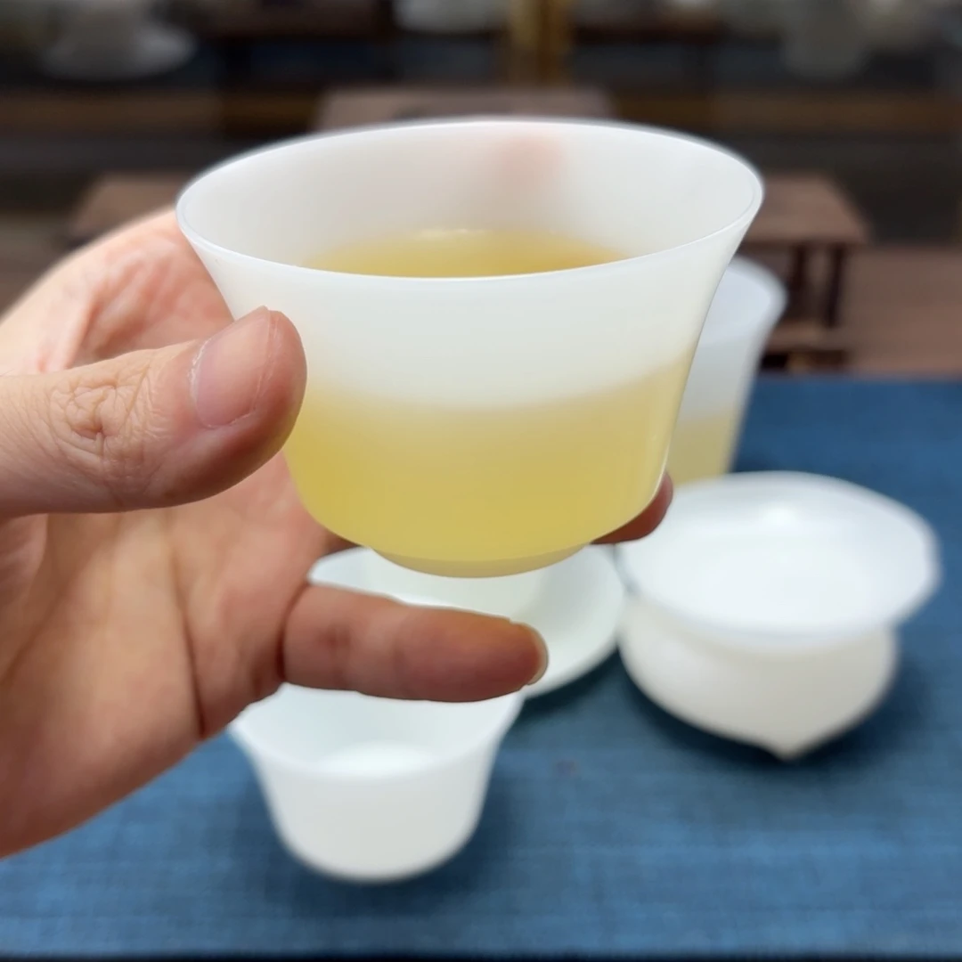 薄胎素烧璞玉冰种玉瓷茶具