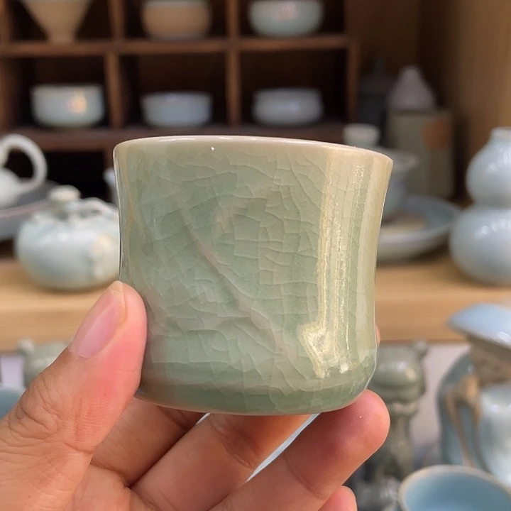 杯子微瑕豆绿竹节杯