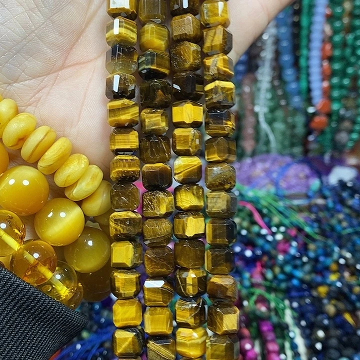 玛瑙/玉髓未镶嵌珠宝半成品天然虎眼切面方糖卡8mm一条