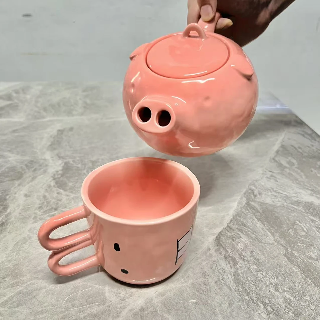 小猪陶瓷水壶搞笑猪鼻子流水茶壶有趣水杯猪头茶具送闺蜜整蛊礼物