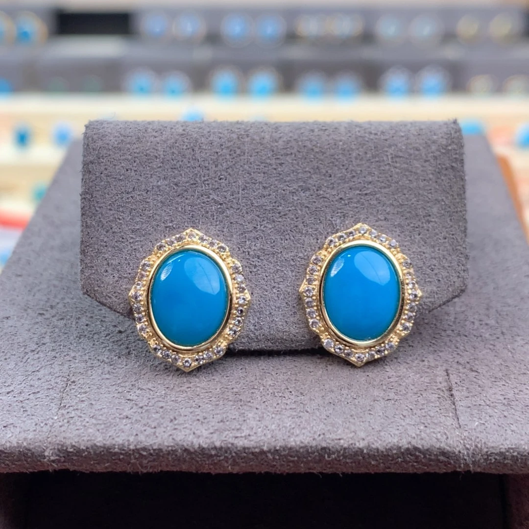 未镶嵌绿松石深海蓝玉化耳钉