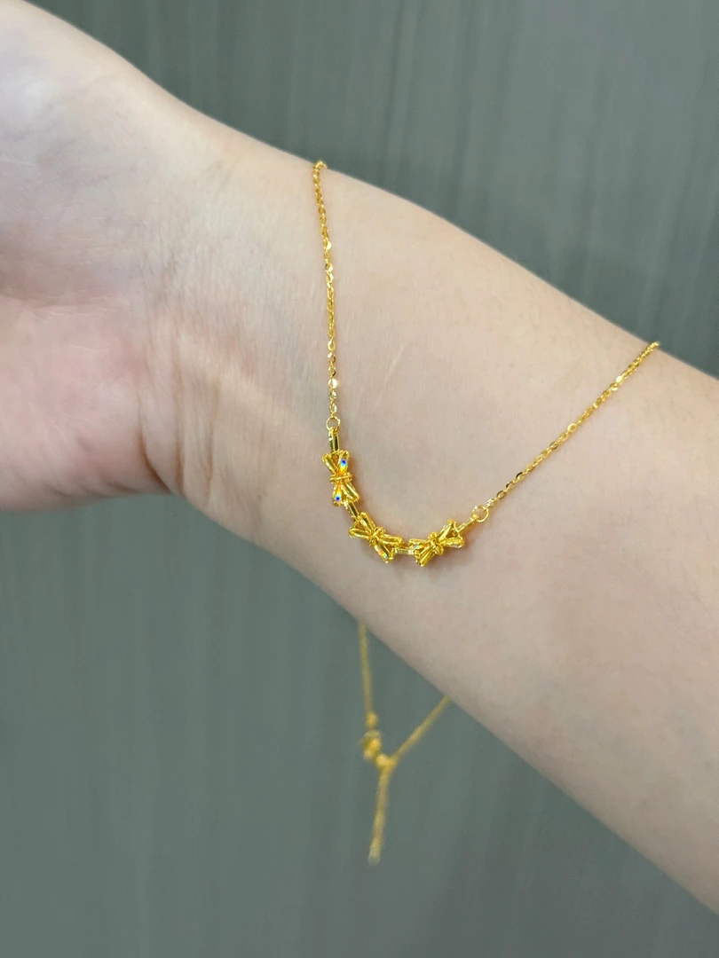 【冰钻炫彩】蝴蝶结项链足金999黄金项链@XL075