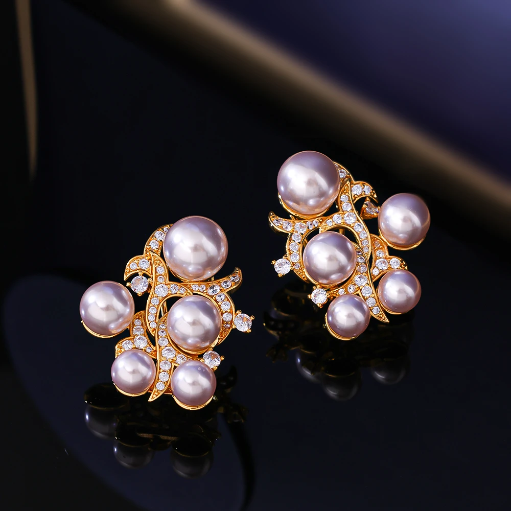 合金仿珍珠耳饰 法式优雅镶珠珠耳钉时尚饰品精致百搭气质轻奢