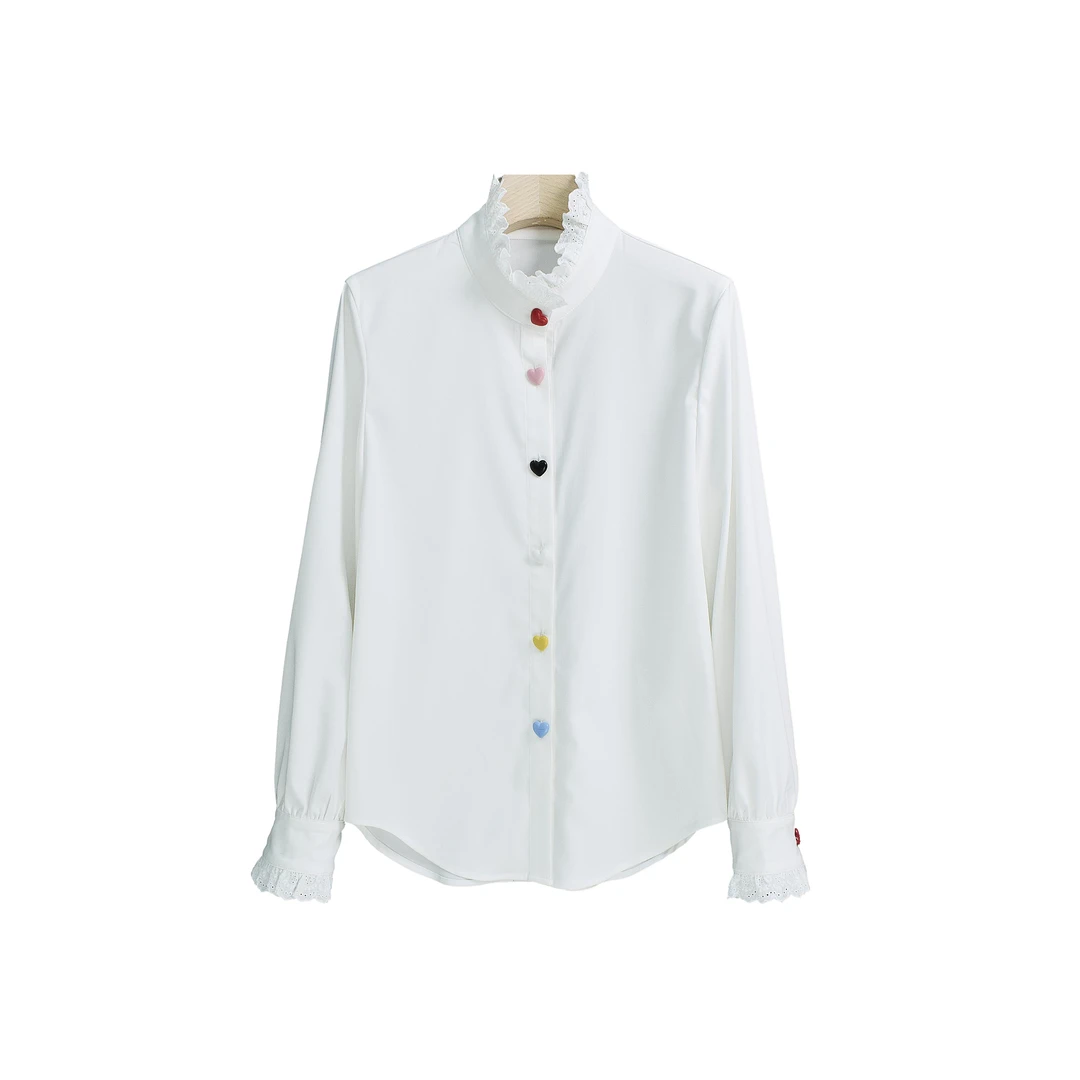 【蕊蕊】设计感彩色爱心纽扣洋气减龄衬衫-Y14654