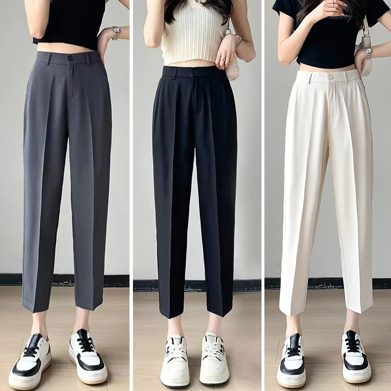 （现货带险）夏季小个子西装裤女直筒小个子九分工作裤职业烟管西裤