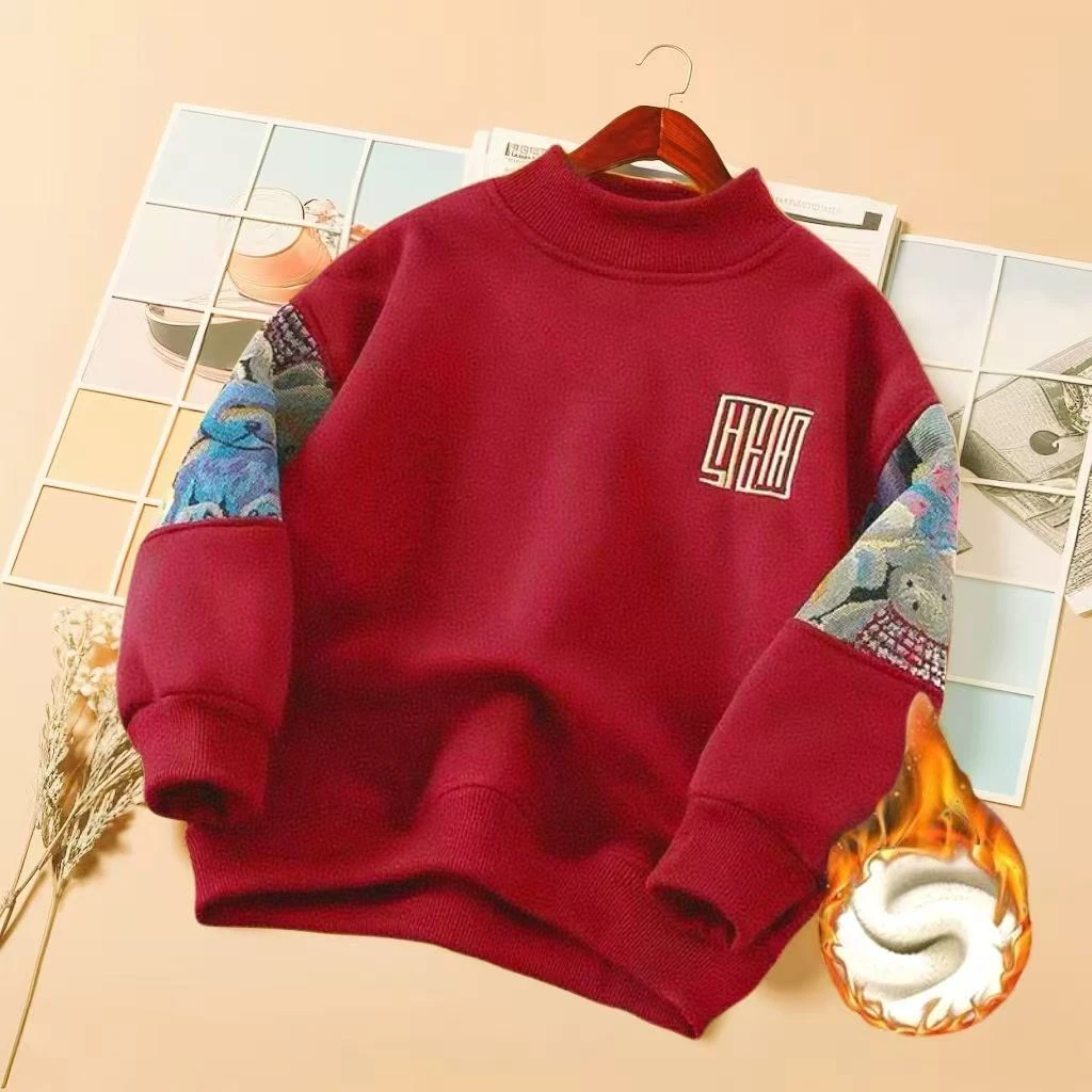 男童加绒加厚卫衣冬季新款儿童保暖打底男孩中大童冬装冬款上衣