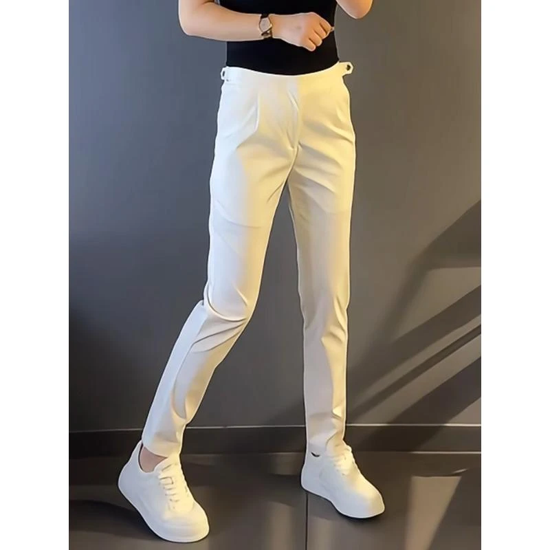 美式男装大码轻奢男士新款高品质舒适简约白色西装休闲裤轻奢长裤