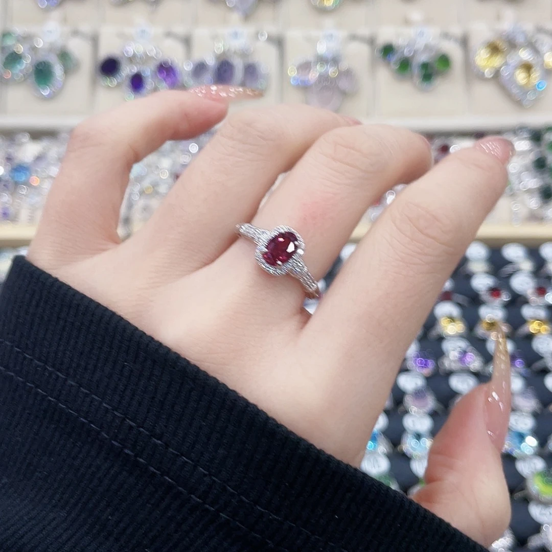 石榴石银S925镶嵌戒指戒指