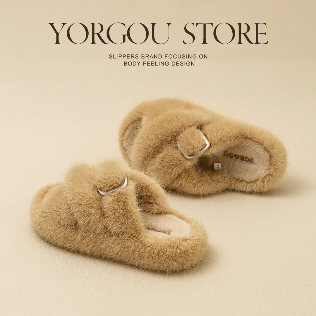 远港牛筋底毛毛拖鞋女秋冬季可外穿厚底办公室毛绒棉拖鞋室内家居