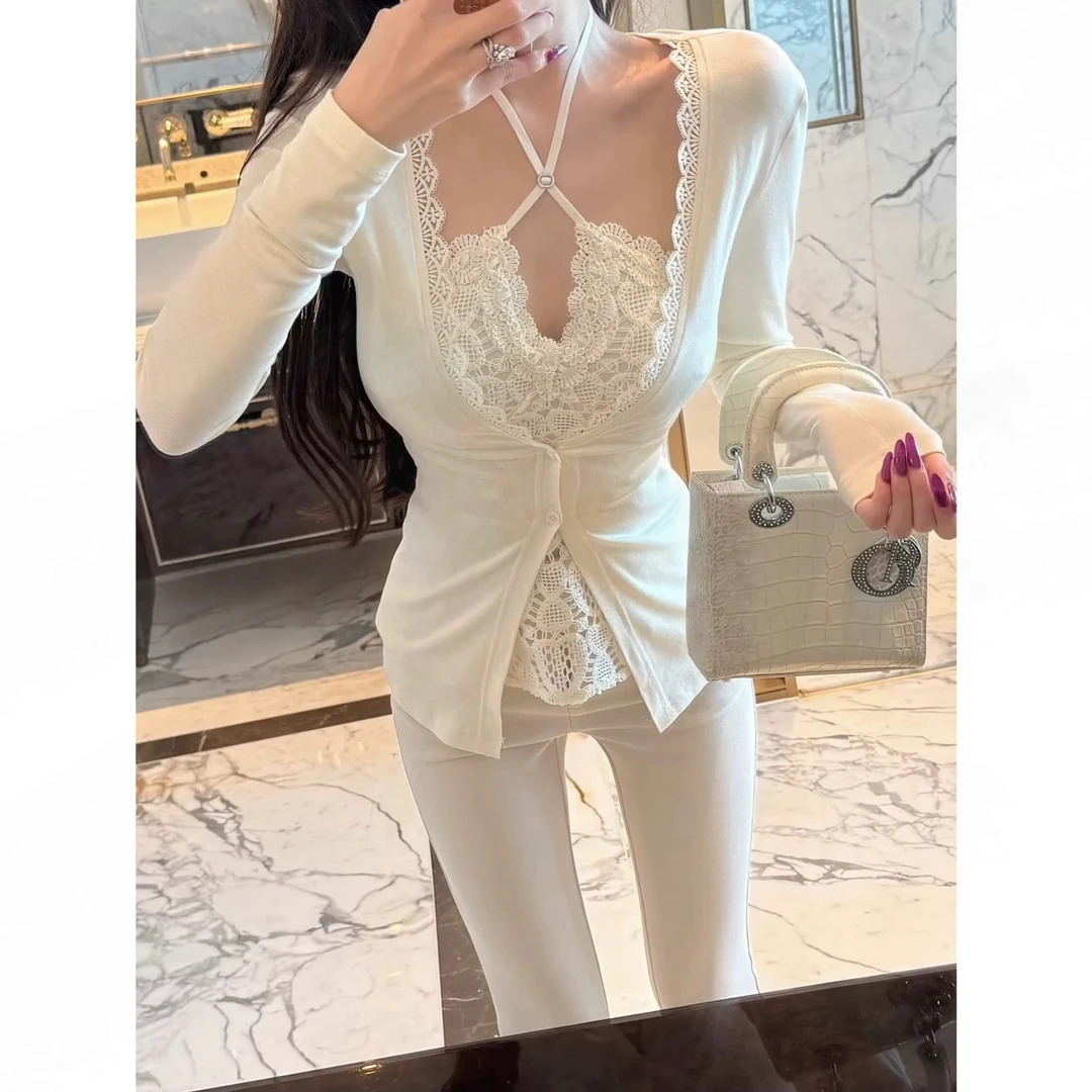 大美女蕾丝奶皮衫*原创纯欲舒适修身显瘦修身上衣开衫四季