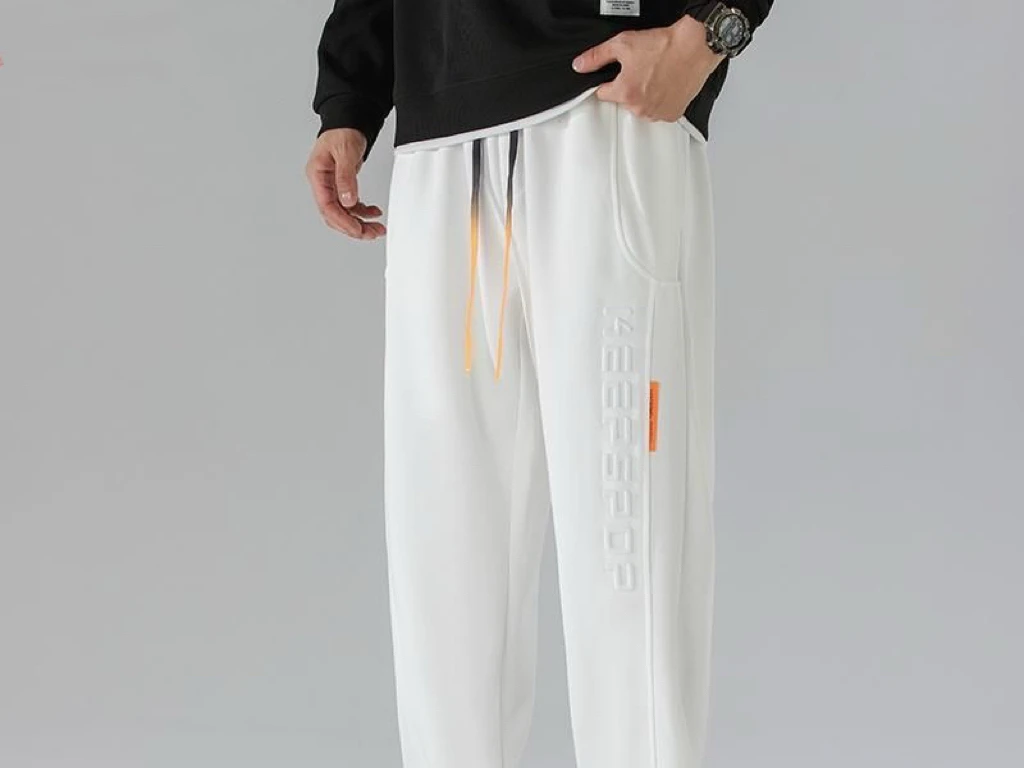 春秋新款潮流钢印休闲百搭宽松运动长裤【黑白平口】