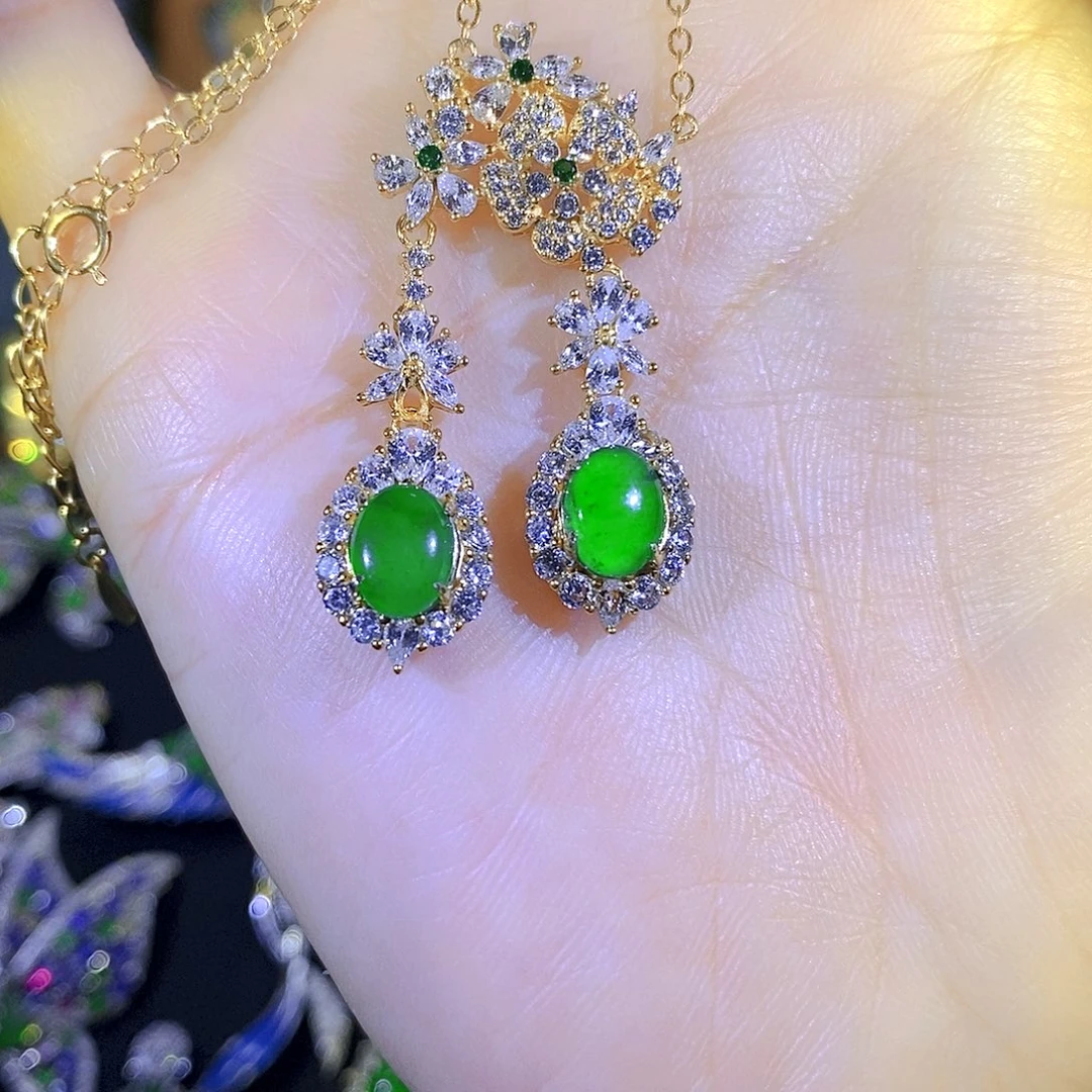 吊坠(不含链)银S925镶嵌翡翠