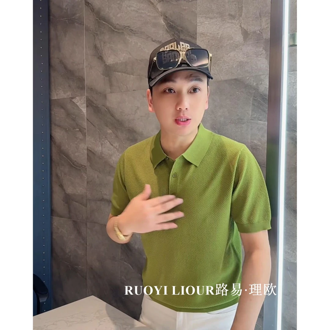 【路易理欧】2025欧货男士纯色设计感伊力特菠萝纹提花POLO衫0239