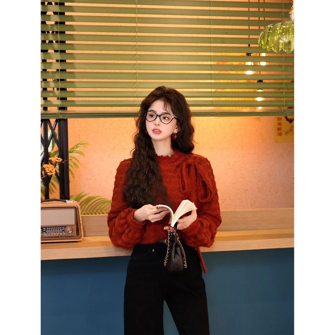 陈佳洁【秋风落叶】港风复古秋冬双层加绒长袖百搭打底衫JU1998121