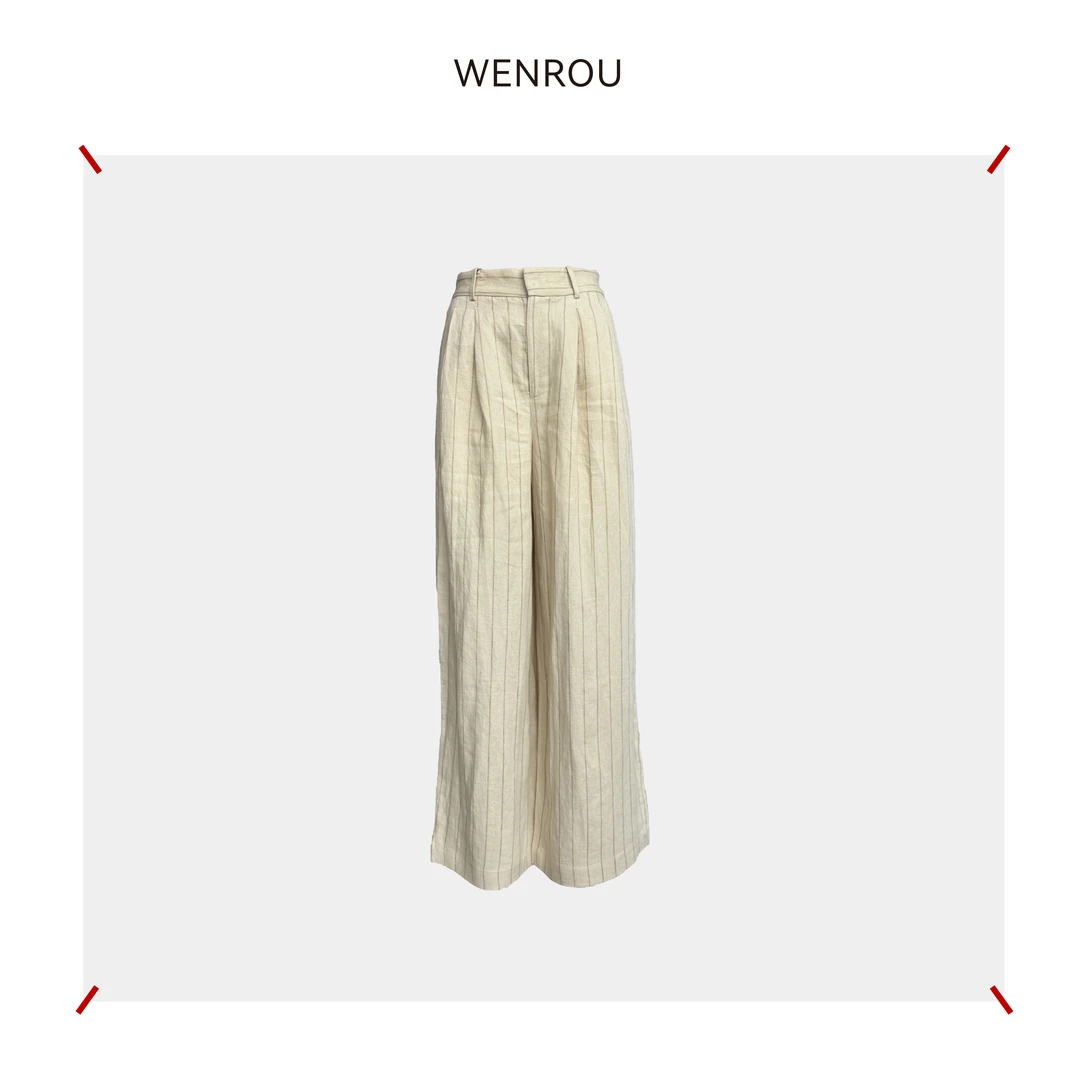 温柔自知 黄色 意大利进口亚麻  休闲裤 C24026111