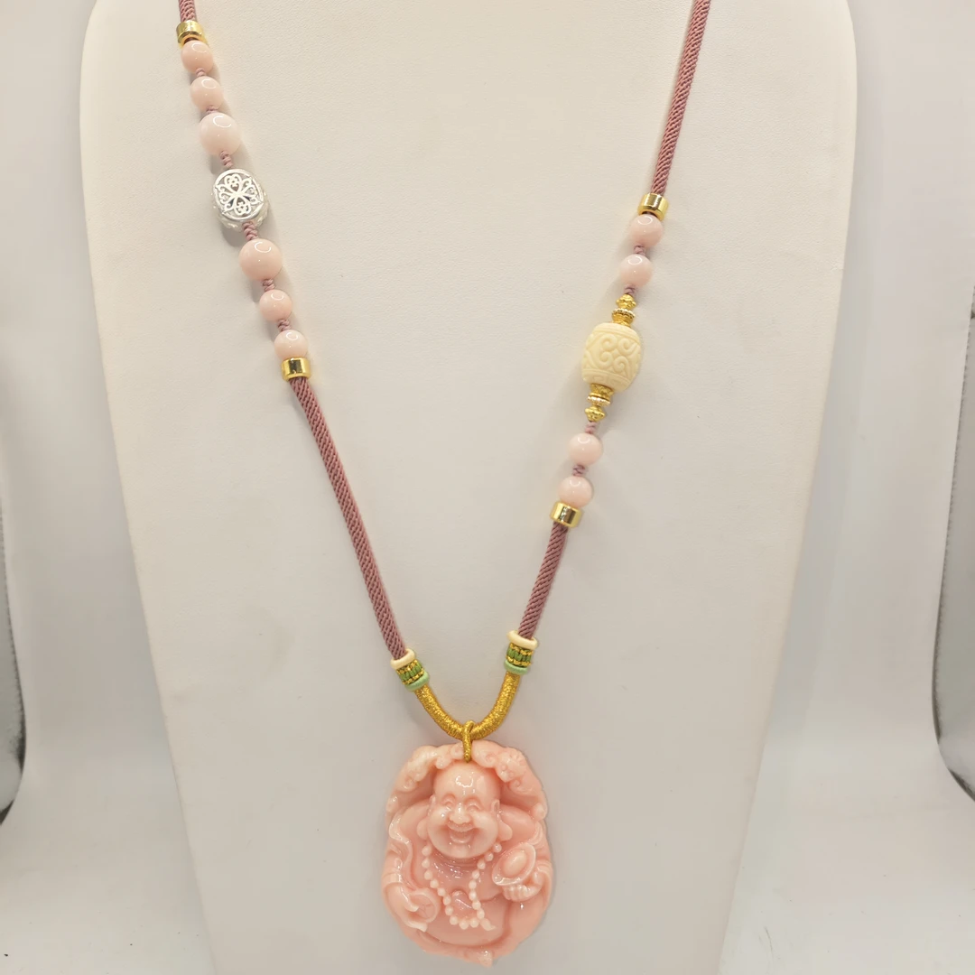 25号X56冻粉色佛公雕刻项链