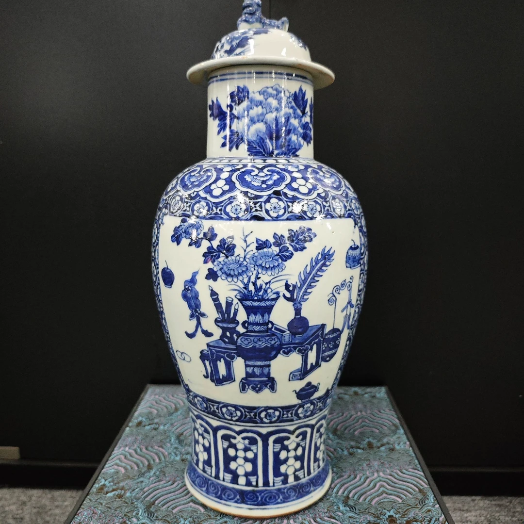 清中 青花博古图长颈将军罐GS-1021-1.21
