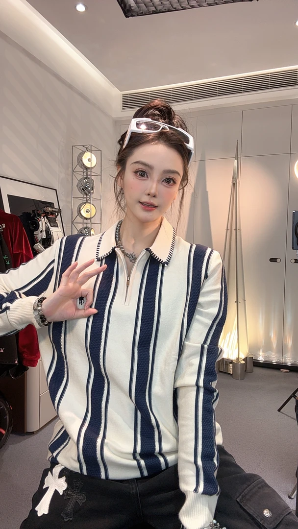【钱老板】2025 秋季拉夫条纹百搭宽松休闲毛衣（男女同款）